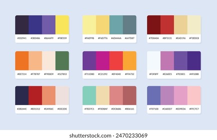 Pantone colour palette catalog samples. Color swatch. Set of abstract color palette banner