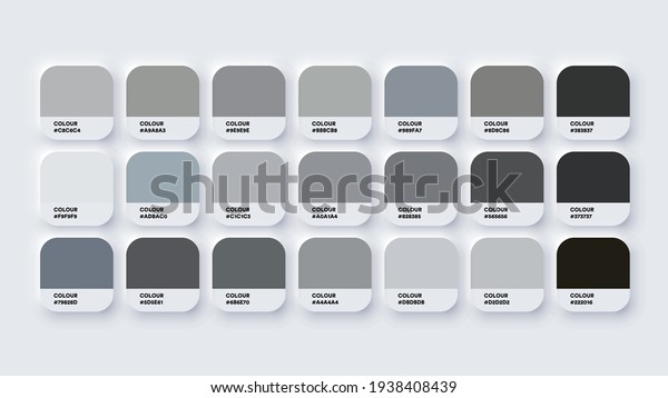 Pantone Colour Palette Catalog Samples Grey in RGB\
HEX. Neomorphism\
Vector