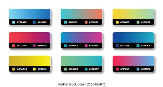 Pantone gradient color palette  with color codes, Catalog, Trendy colors, Swatches set vector illustration, Color guides