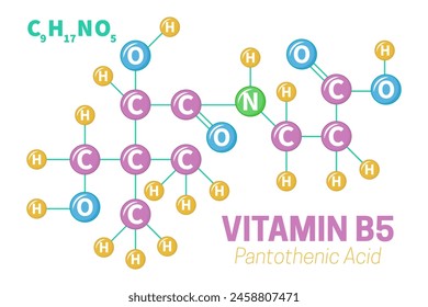 Pantothenic Acid Vitamin B5 Molecule Structure Formula Illustration