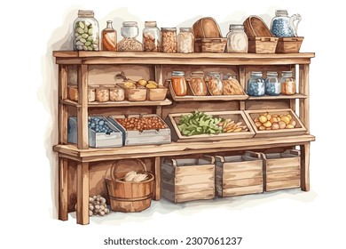 Pantry or food storage watercolor painting Abstract background.