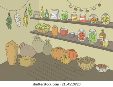 Pantry interior storage color graphic sketch illustration vector