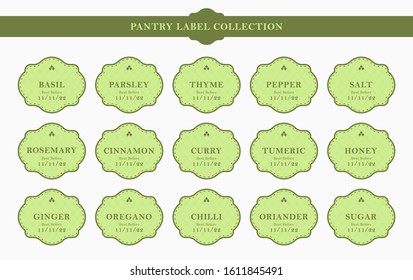 Pantry kitchen seasoning label sticker kit set collection in elegant green frame classic style