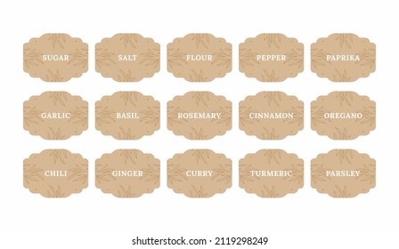 Pantry spice jar seasoning label sticker organizer set. Spices and herbs jar labels and stickers. kitchen storage organization. basil, pepper, ginger, sugar, salt