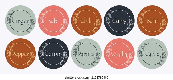 Pantry Spice Jar Seasoning Label Sticker Organizer Set. For Marking Kitchen Food Containers With Spices.