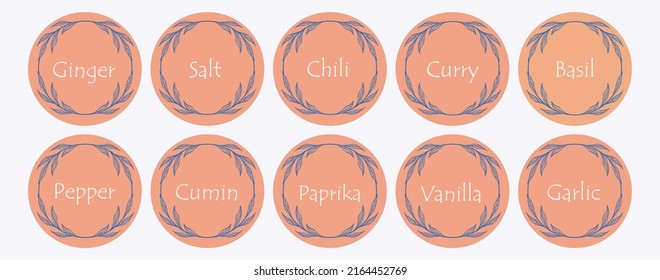 Pantry spice jar seasoning label sticker organizer set. For marking kitchen food containers with spices.