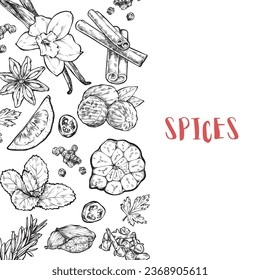 Pantry spice jar seasoning label sticker organizer set. Cardboard food labels or stickers for kitchen food containers with spices. Labels, stickers, craft decals, floral frame and spice name