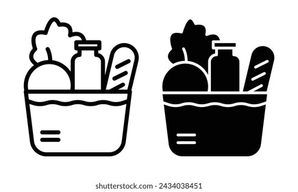 Pantry Stocking Line Icon. Edibles Basket icon in outline and solid flat style.