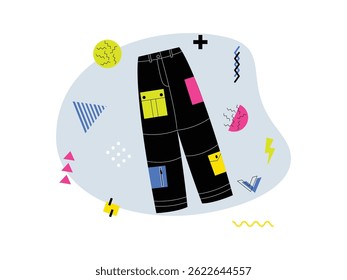 Pants with 90's style with vintage elements background, vector illustration.