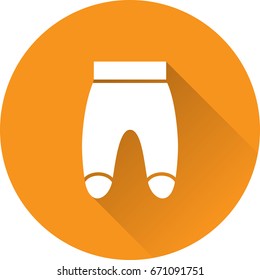 Pants baby icon. Vector. White footed trousers on orange background. Baby shower simple symbol in flat design with long shadow.