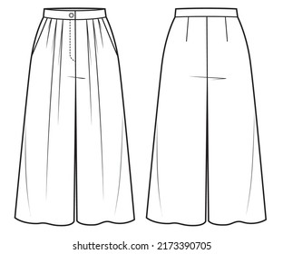Pants Culotte Palazzo Technical Fashion Illustration Stock Vector ...