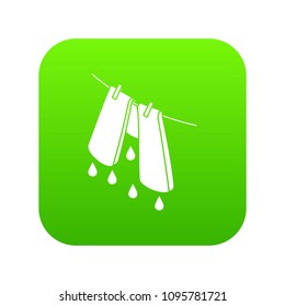 Pants drying icon green vector isolated on white background