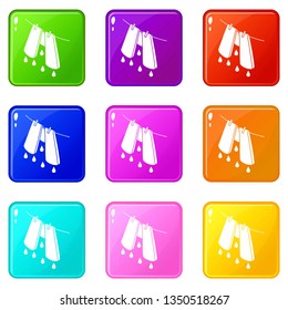Pants drying icons set 9 color collection isolated on white for any design