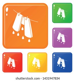 Pants drying icons set collection vector 6 color isolated on white background