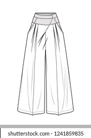 Pants fashion flat technical drawing template