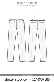 PANTS FORMAL TROUSERS FASHION FLAT SKETCHES technical drawings teck pack Illustrator vector template