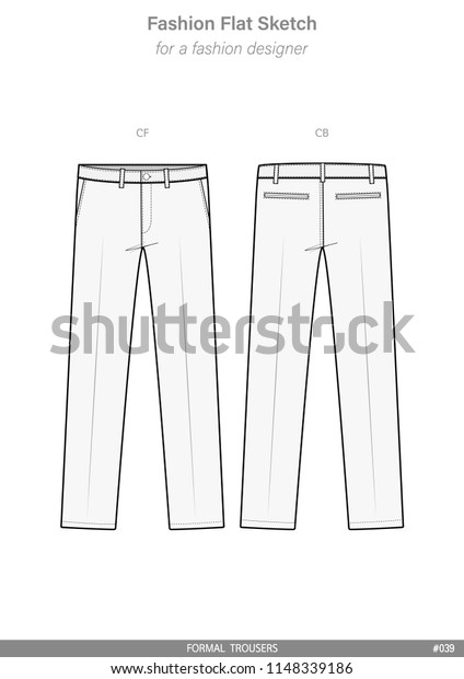 Pants Formal Trousers Fashion Flat Sketches Stock Vector (Royalty Free ...