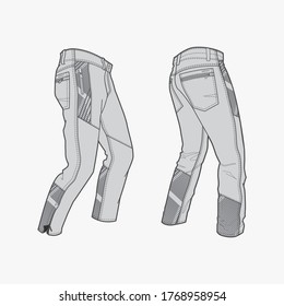 Pants garment flats for fashion illustration with suggestive trims and branding