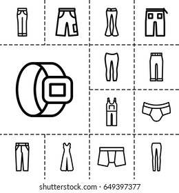 Pants icon. set of 13 outline pantsicons such as man underwear, pants, woman pants, jumpsuit