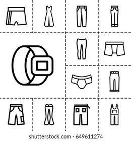 Pants icon. set of 13 outline pants icons such as man underwear, pants, woman pants, jumpsuit, sport shorts