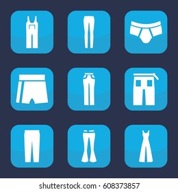 Pants icon. set of 9 filled pants icons such as man underwear, jumpsuit