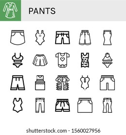 pants icon set. Collection of Bathrobe, Skirt, Swimsuit, Swimming trunks, Trousers, Baby clothes, Clothes, Short, Tanktop, Jeans, Shorts icons