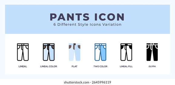 Conjunto de iconos de pantalones con diferentes estilos. Ilustración vectorial.