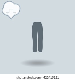 Pants icon with shadow. Cloud of download with arrow.