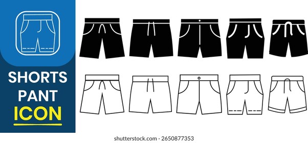 Pants icon. Short pants icon, Half pants icon.  Summer clothes bold line and silhouette vector icon. Vector illustration.