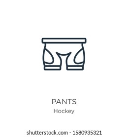 Pants icon. Thin linear pants outline icon isolated on white background from hockey collection. Line vector sign, symbol for web and mobile