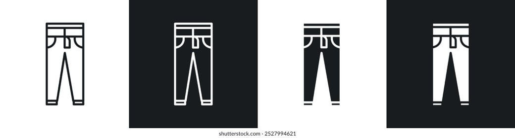 Hosen-Symbol, Vektorsymbol-Set schwarz gefüllt und umrissen Stil.