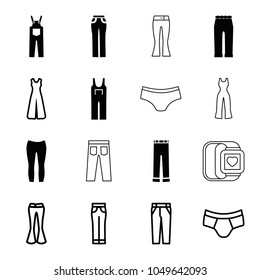 Pants icons. set of 16 editable filled and outline pants icons such as jumpsuit, man underwear
