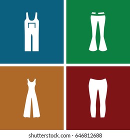 Pants icons set. set of 4 pants filled icons such as jumpsuit