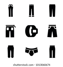 Pants icons. set of 9 editable filled pants icons such as man underwear