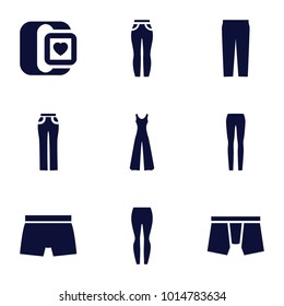 Pants icons. set of 9 editable filled pants icons such as man underwear, jumpsuit