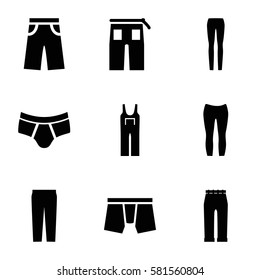 pants icons set. Set of 9 pants filled icons such as man underwear