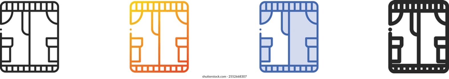 Calça icon.Thin Linear, Gradiente, Traço azul e design de estilo negrito isolado no fundo branco