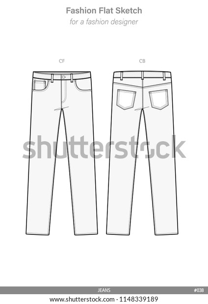 Pants Jeans Fashion Flat Sketches Technical Stock Vector (Royalty Free ...