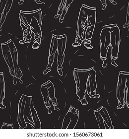 Pants, legs , clothing vector seamless pattern on black background  