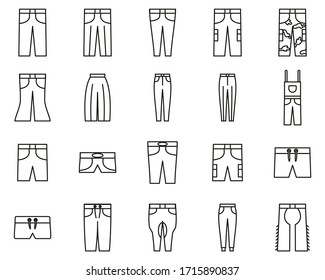 Pants Long & Short Icons Black & White Thin Line Set 