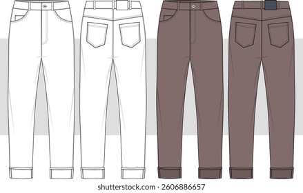 Pants for men, sports wear trouser, fashion draw, flat sketch, vector, illustration. Front and back view, Cad, Mockup.