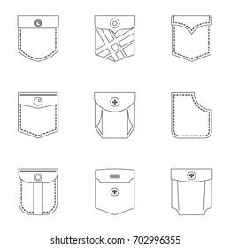 Pants Pocket Icon Set. Outline Set Of 9 Pants Pocket Vector Icons For Web Isolated On White Background