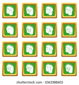 Pants pockets design icons set vector green square isolated on white background 
