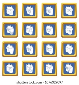 Pants pockets design icons set vector blue square isolated on white background 