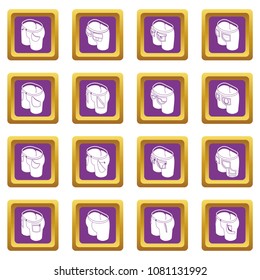 Pants pockets design icons set vector purple square isolated on white background 