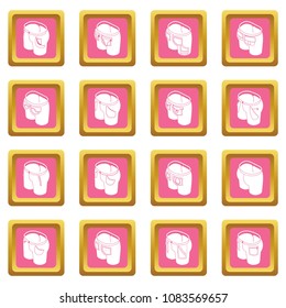 Pants pockets design icons set vector pink square isolated on white background 