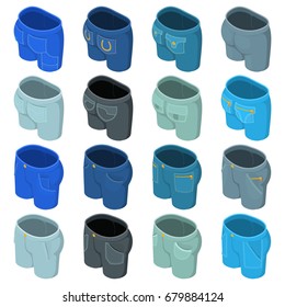 Pants pockets design icons set. Isometric illustration of 16 pants pockets design icons set vector icons for web