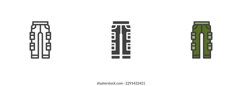 Ameisen mit Taschen unterschiedlicher Stilsymbol gesetzt. Linie, Glyph und gefüllte Umrissversion, Umriss und ausgefülltes Vektorzeichen. Symbol, Logo-Abbildung. Vektorgrafik