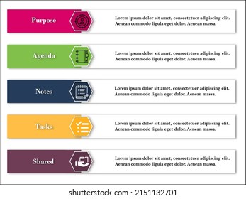 PANTS - Purpose, Agenda, Notes, Tasks, Shared Acronym. Infographic Template With Icons And Description