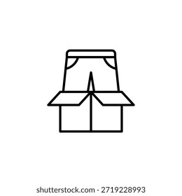 Pantalones en el icono de la línea de la caja del envío para la venta al por menor en línea de la ropa
